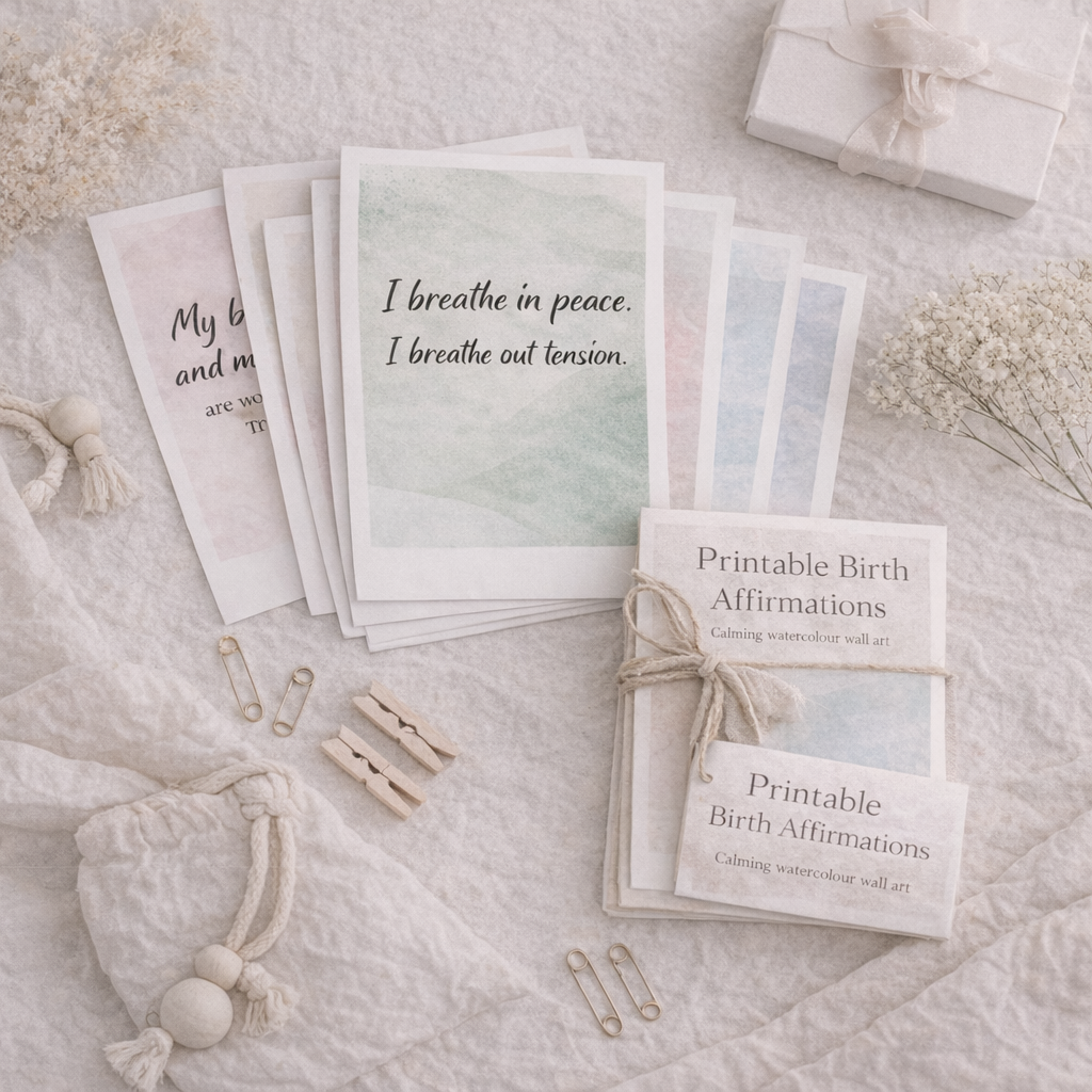 Printable Birth Affirmations (A4) – Calming Watercolour Wall Art | Set of 26