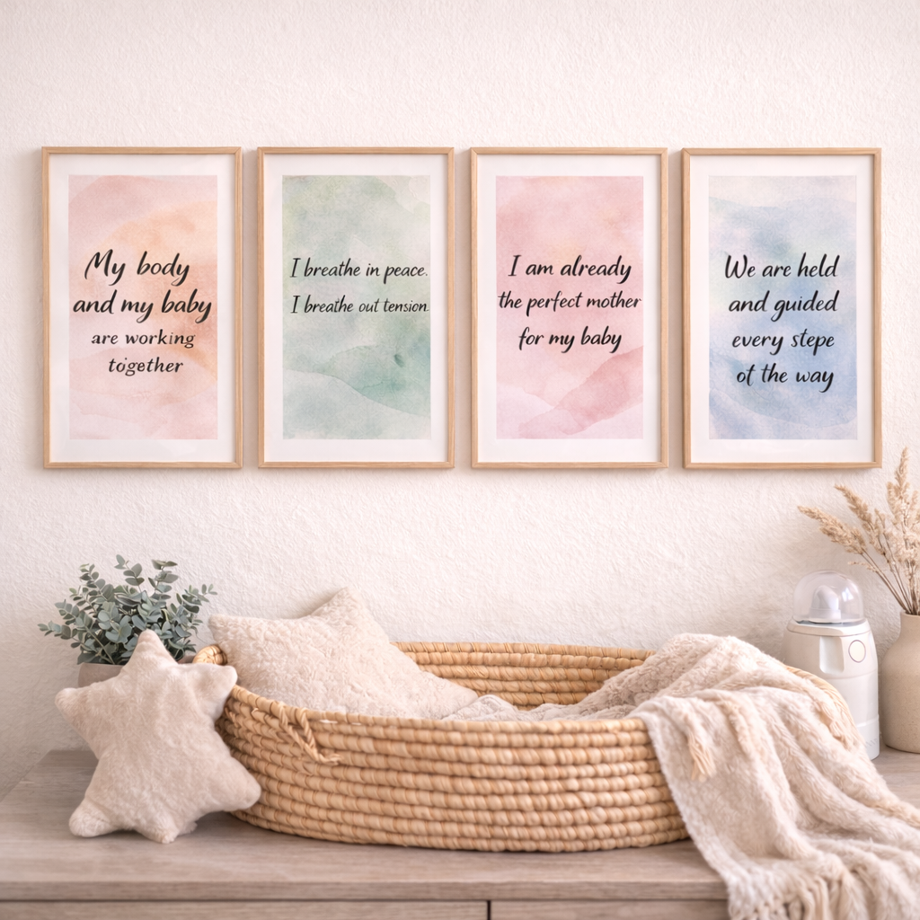 Printable Birth Affirmations (A4) – Calming Watercolour Wall Art | Set of 26